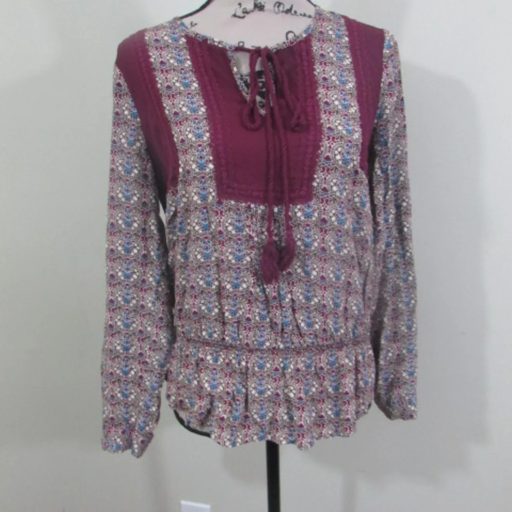 Daniel Rainn Blouse Boho Small Burgundy Print - Picture 5 of 8